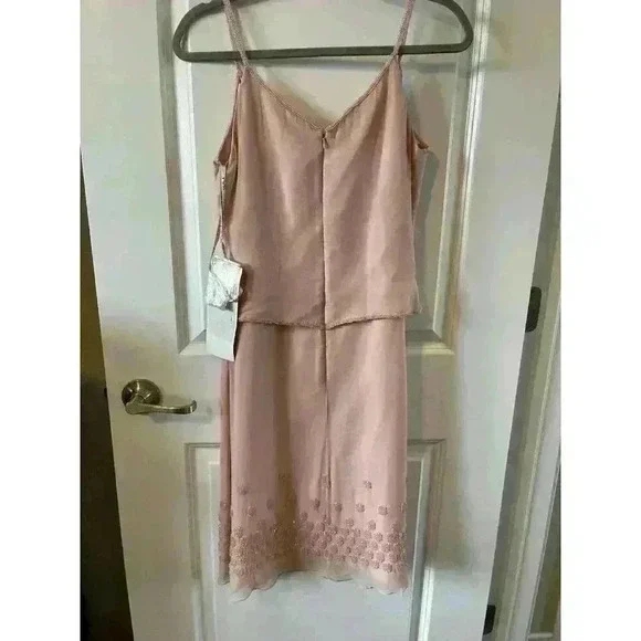 NWT SCALA Womens Pink 100% Silk Beaded Lined Dress size 6 with cover bridal